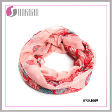 2015 Butterfly Pattern Printed Fashion Voile Infinity Scarf (SNSJ009)